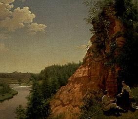 Flusslandschaft bei Nikolajewskoje van Alexej Wassiljewitsch Tyranow