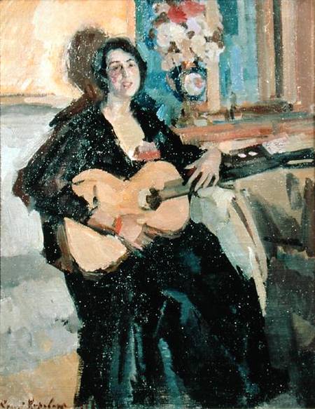 Lady with a Guitar van Alexejew. Konstantin Korovin