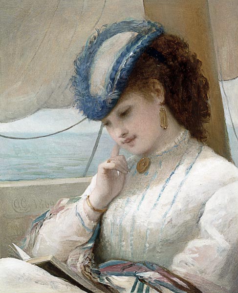 A Girl Reading in a Sailing Boat van Alfred Chantrey Corbould