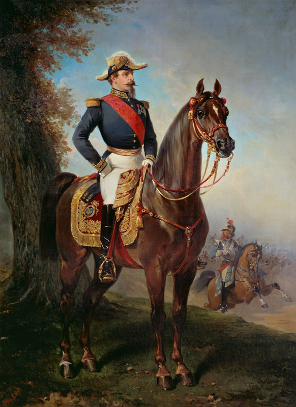 Equestrian portrait of Napoleon III (1808-1873). Painting by Alfred De Dreux (1810 - 1860) van Alfred Dedreux