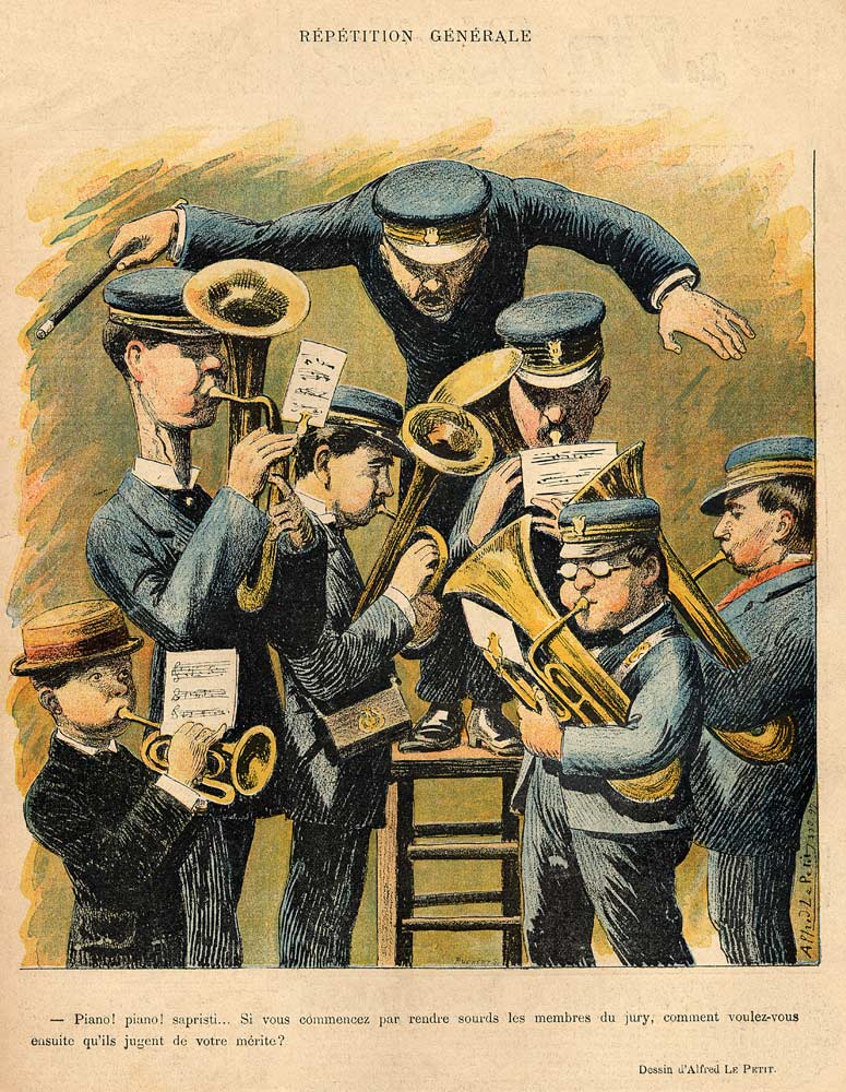 Band rehearsal, from the back cover of ''Le Rire'', 16th April 1898 van Alfred Le Petit
