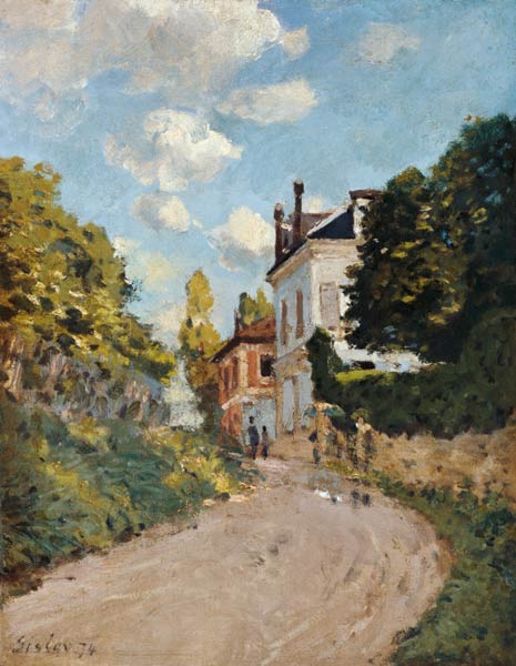 Blick in die Rue de Moubuisson in Louveciennes. van Alfred Sisley