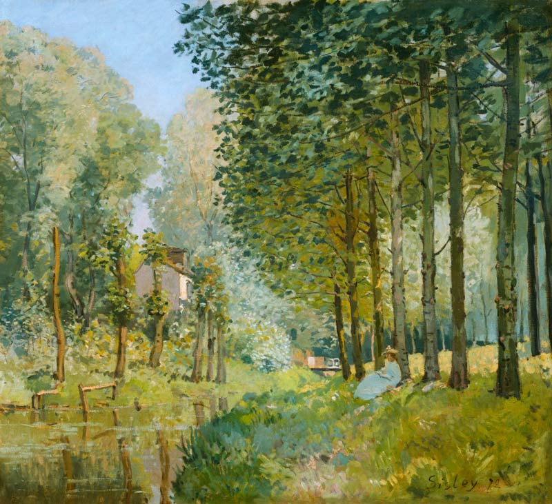 The Rest by the Stream. Edge of the Wood van Alfred Sisley