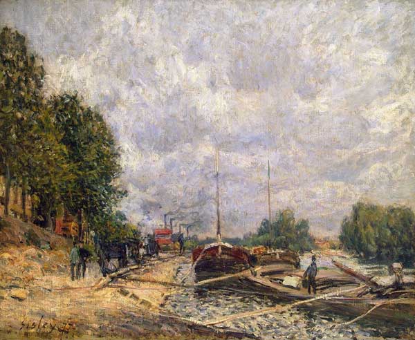 Barges at Billancourt van Alfred Sisley