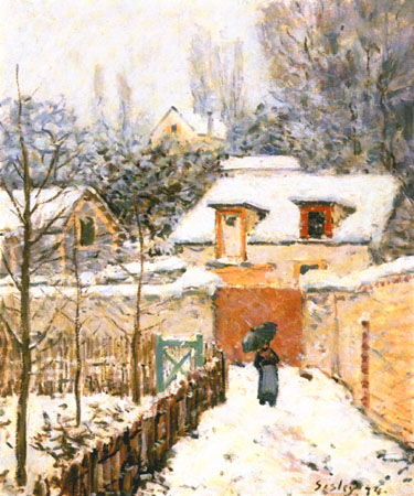Garten in Louveciennes im Schnee van Alfred Sisley