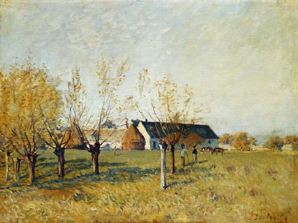 Bauernhof bei Trou d'Enfer an einem Herbstmorgen van Alfred Sisley