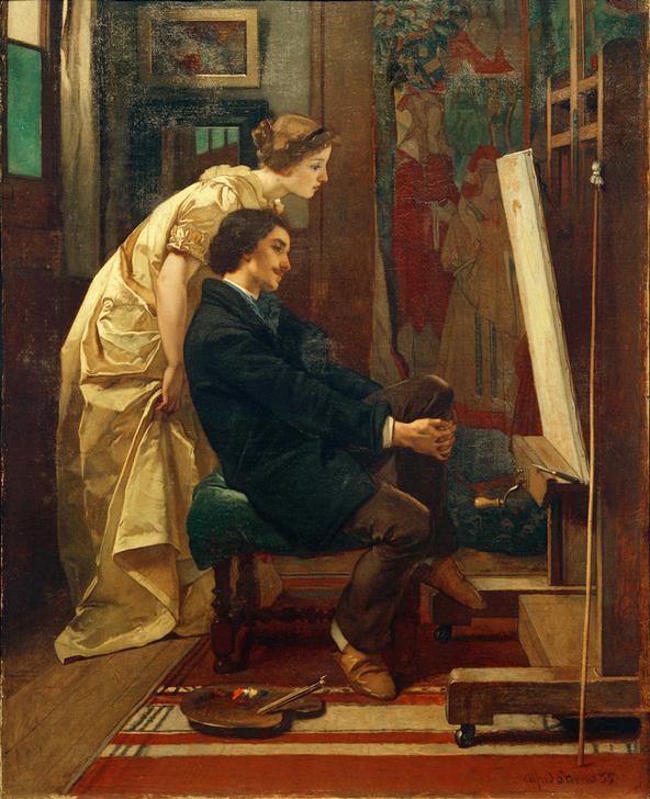 Der Maler und sein Modell od. Der Künstler in seinem Atelier van Alfred Stevens