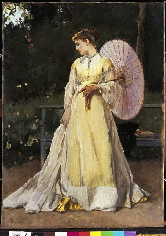 Auf dem Lande (Dame mit Sonnenschirm) van Alfred Stevens