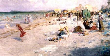 A Busy Beach in Summer van Alois Hans Schram