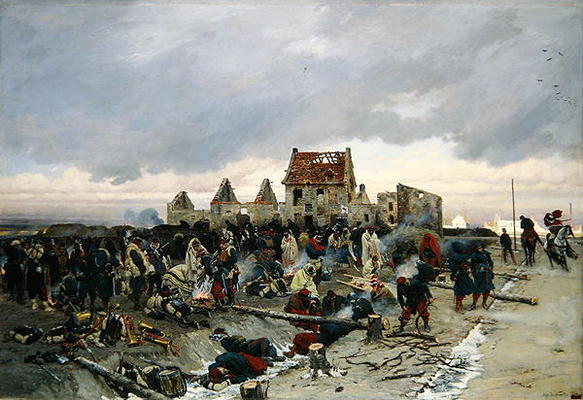 Bivouac at Le Bourget after the Battle of 21st December 1870, 1872 (oil on canvas) van Alphonse Marie de Neuville