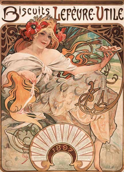 Biscuits Lefevre-Utile, 1896. (Plakat und Jahreskalender 1897).  van Alphonse Mucha