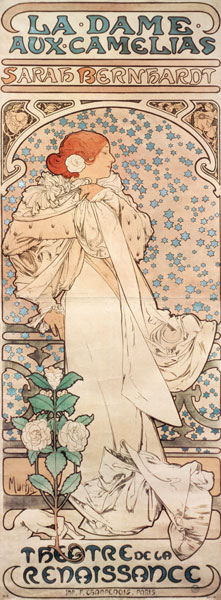Die Kameliendame mit Sarah Bernhardt.  Plakat für das Theatre de la Renaissance. van Alphonse Mucha