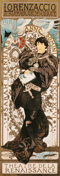 Jugendstilplakat für Lorenziaccio von Alfred de Musset im Theatre de la Renaissance van Alphonse Mucha