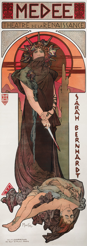 Médée, affiche voor Sarah Bernhardt en het Théatre de la Renaissance  van Alphonse Mucha