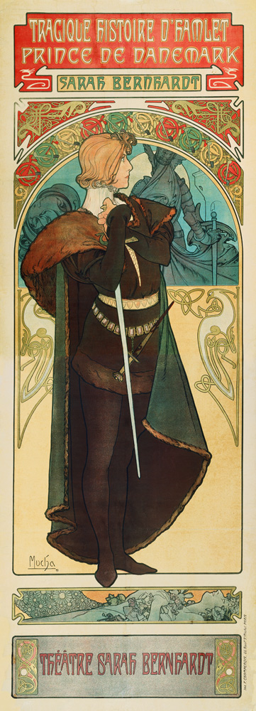 Poster for the theatre play Hamlet by W. Shakespeare in the Theatre Sarah Bernardt (Upper part) van Alphonse Mucha