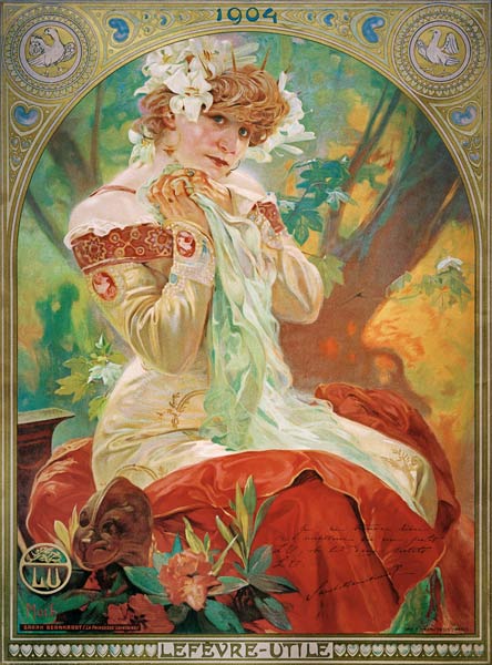 Sarah Bernhardt (1844-1923) Lefevre-Utile van Alphonse Mucha