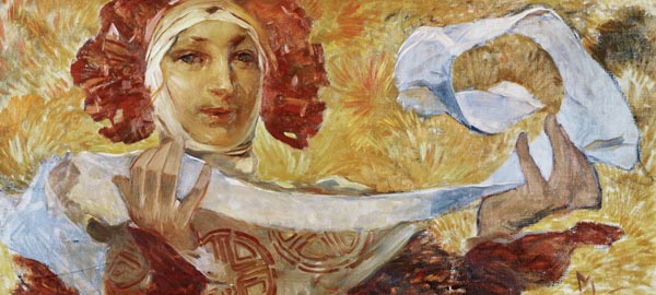 Woman with scarf.  van Alphonse Mucha