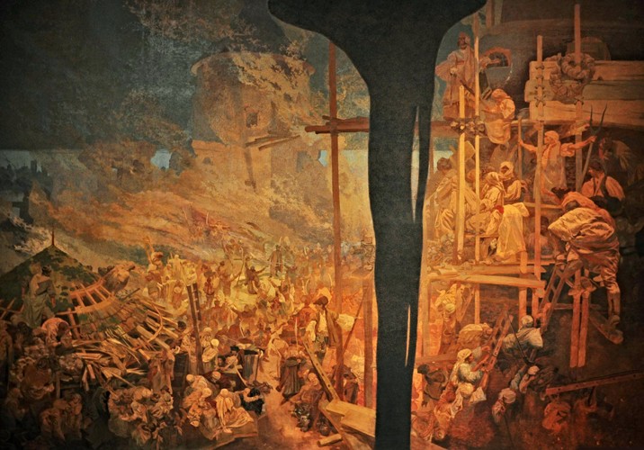The Defense of Sziget against the Turks by Nicholas Zrinsky (The cycle The Slav Epic) van Alphonse Mucha