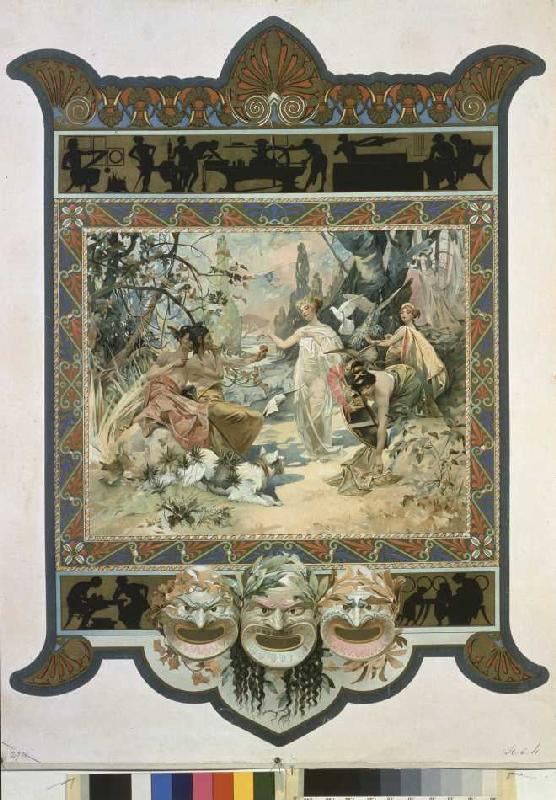 Kalenderillustration für Vieillemard: Das Urteil des Paris. van Alphonse Mucha