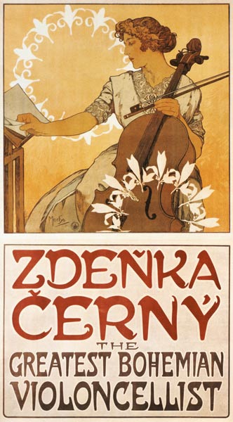 Plakat Zdenka Cerny - The Greatest Bohemian Violoncellist van Alphonse Mucha