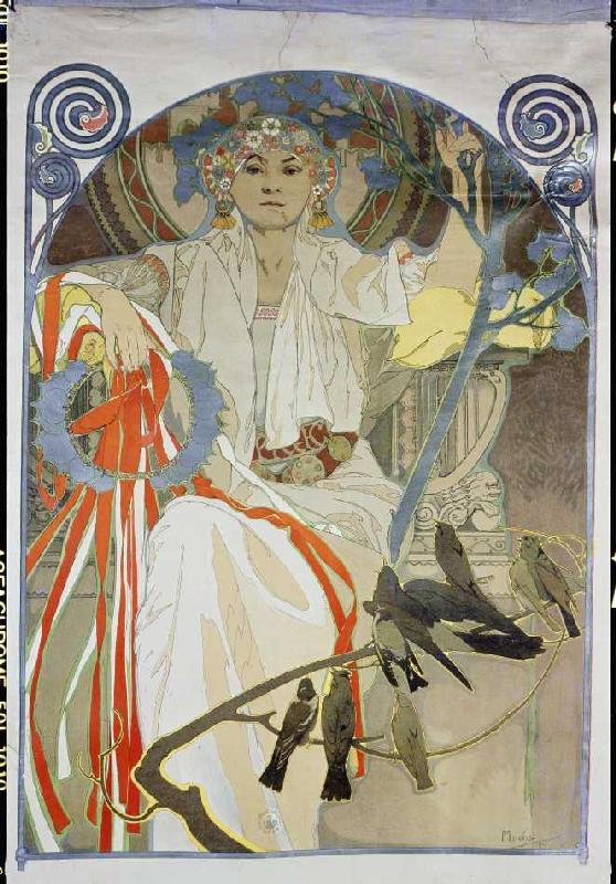 Plakat für das Gesangs- und Musikfest Frühling 1914 in Prag van Alphonse Mucha