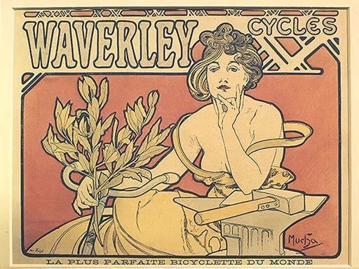 Verkehr / Fahrrad: - ''Waverley Cycles''. - (Werbung fuer Waverley Fahrraeder). Plakat, 1898,von Alf van Alphonse Mucha