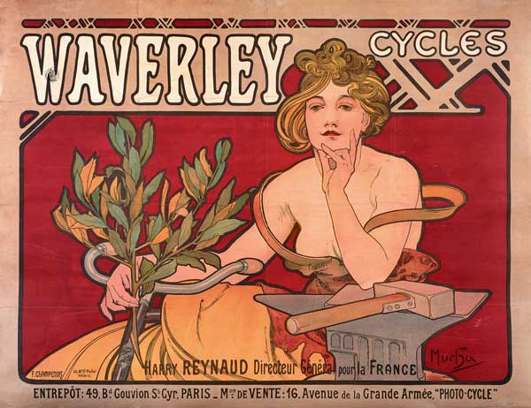 Poster advertising ''Waverley Cycles'' van Alphonse Mucha