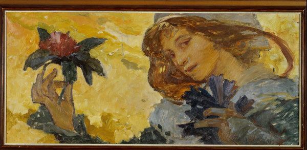 Woman with rose.  van Alphonse Mucha