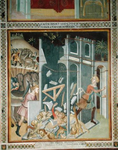 The Destruction of the House of Job and the Theft of his Herd by the Sabians van also Manfredi de Battilori Bartolo di Fredi