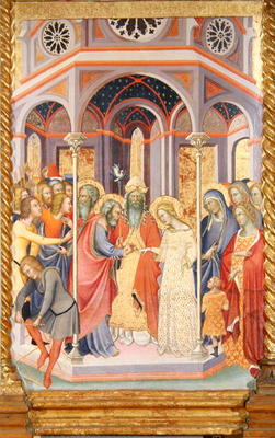 Triptych of the Coronation of the Virgin, left wing depicting the Marriage of the Virgin (oil on pan van also Manfredi de Battilori Bartolo di Fredi