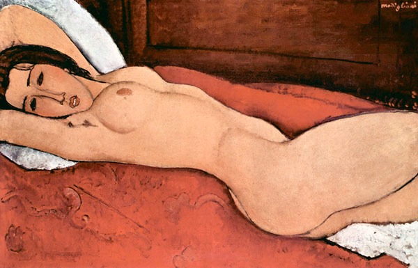 Liggend naakt met gevouwen armen 
 van Amadeo Modigliani