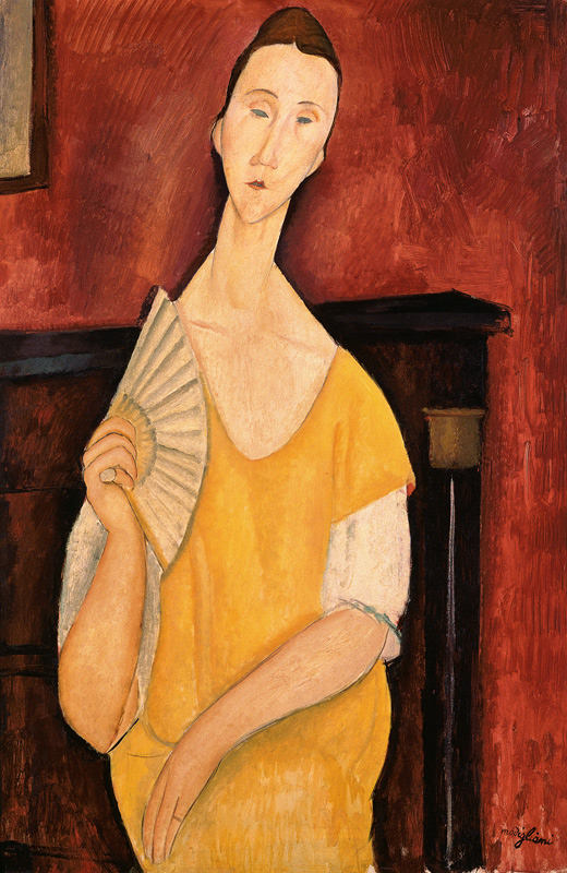 Woman with a Fan (Lunia Czechowska) van Amadeo Modigliani