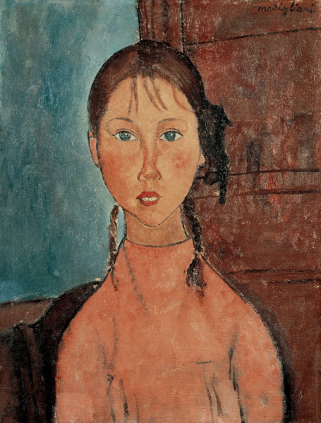 Girl with Pigtails van Amadeo Modigliani