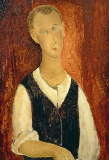 Jonge man met zwart vest  van Amadeo Modigliani