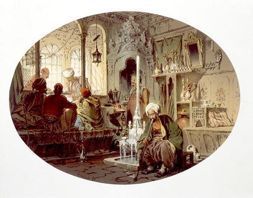 Ottoman Coffee House, 1862 (colour litho) van Amadeo Preziosi