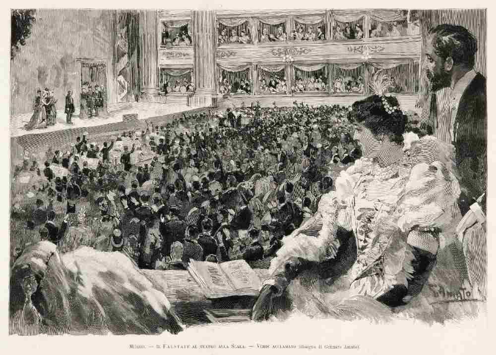 Giuseppe Verdi acclaimed in Teatro della Scala of Milan, following a performance of the opera Falsta van Amato Gennaro