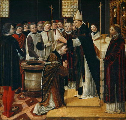 Ordination of St. Augustine (tempera on panel) van Ambrogio da Fossano