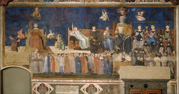 Allegory of Good Government (Cycle of frescoes The Allegory of the Good and Bad Government) van Ambrogio Lorenzetti