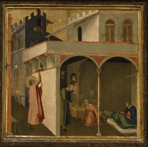 Nicholas throws gold balls van Ambrogio Lorenzetti
