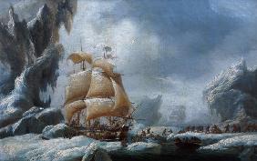 The Ship of Jules Dumont d'Urville (1790-1845) Stuck in an Ice Floe in Antarctica