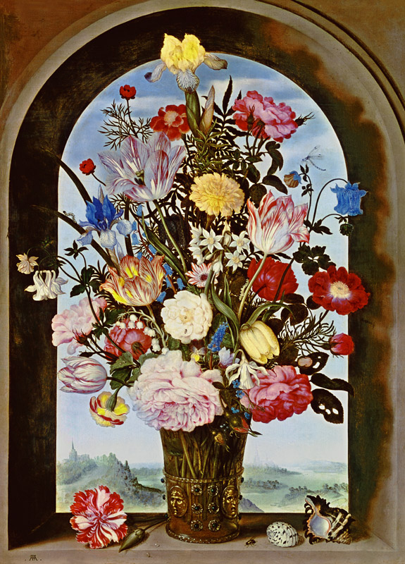 Blumenstrauß im Fenster van Ambrosius Bosschaert