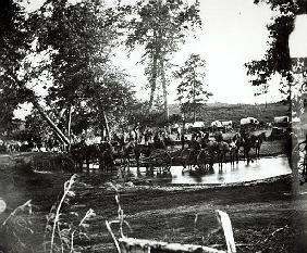 Federal battery fording a tributary of the river Rappahannock on battle day, Cedar Mountain, Virgini