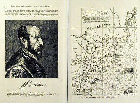 Abraham Ortel Oretelius (1527-98) and his world map of 1569, illustration from 'Narrative and Critic van American School