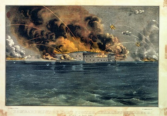 Bombardment of Fort Sumter, Charleston Harbour, 12th & 13th April 1861, pub. Currier & Ives van American School