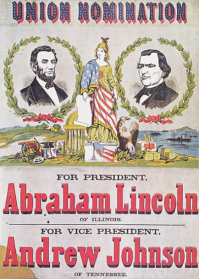 Electoral campaign poster for the Union nomination with Abraham Lincoln running for President and An van American School