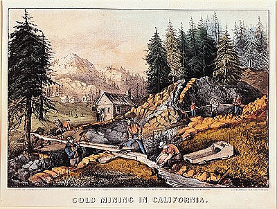 Gold Mining in California, published by  Currier & Ives van American School