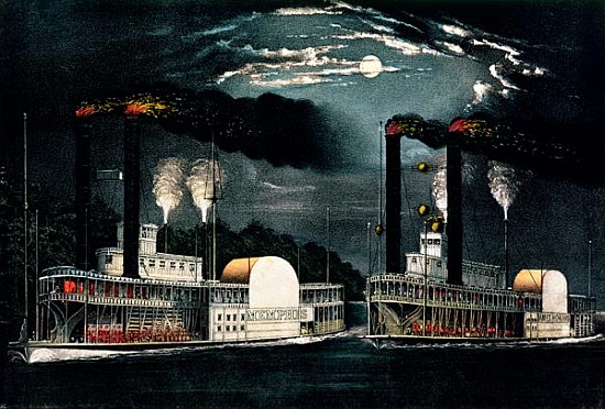 Midnight Race on the Mississippi, published by  Currier and Ives van American School