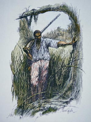 Runaway slaves seeking refuge in the Florida Everglades (coloured engraving) van American School