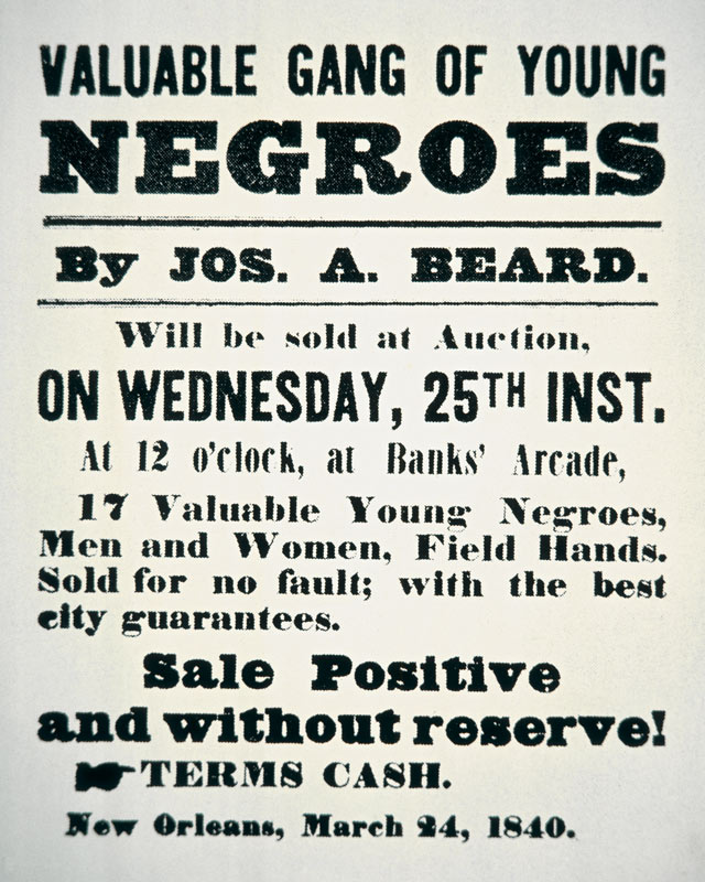 Poster for 'A Valuable Gang of Young Negroes', New Orleans, 1840 (litho) van American School, (19th century)