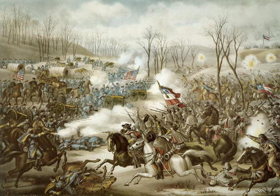 Battle of Pea Ridge, Arkansas, 6th-8th March, engraved by Kurz & Allison (colour litho) van American School, (19th century)
